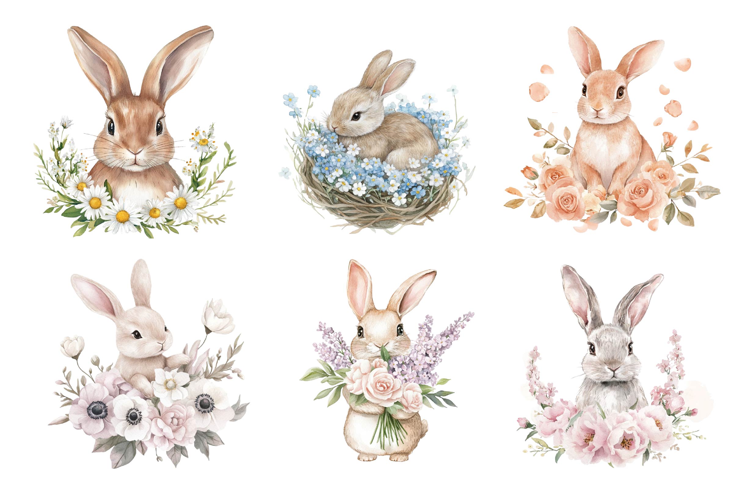 Floral Easter Bunny Clipart Bundle - CraftNest - Digital Crafting and Art