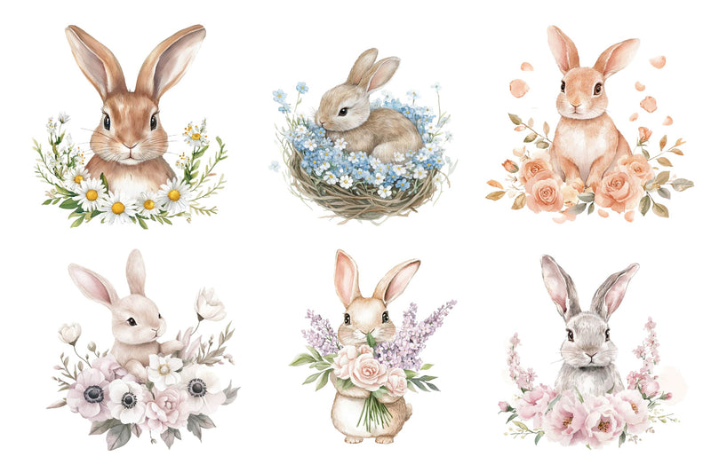 Floral Easter Bunny Clipart Bundle - CraftNest - Digital Crafting and Art