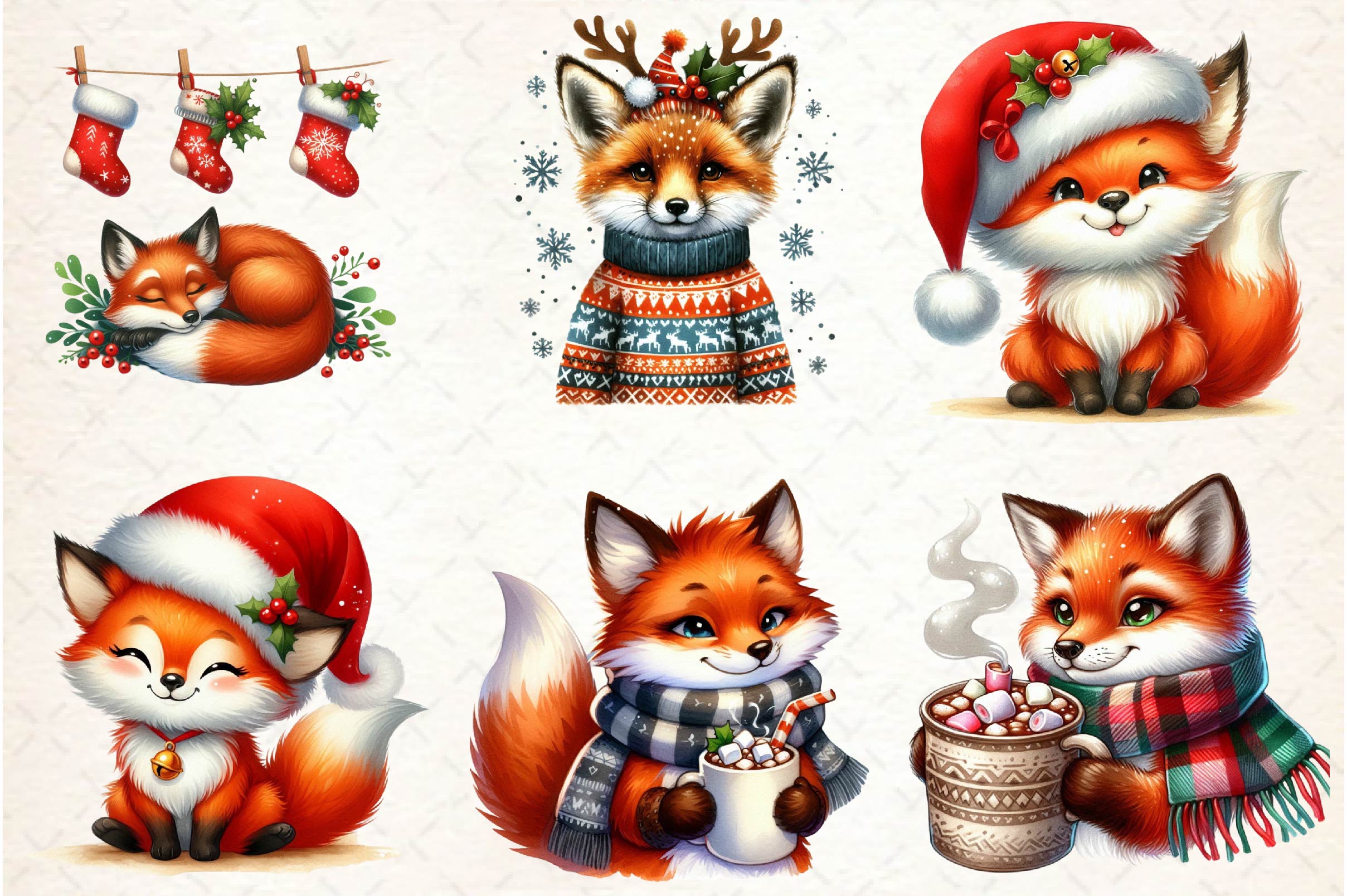 Christmas Fox Set Clipart Bundle - CraftNest - Digital Crafting and Art