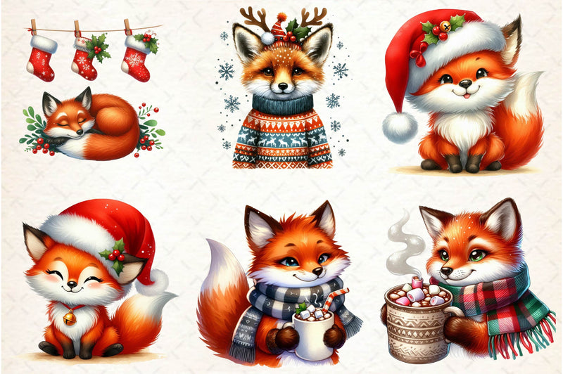 Christmas Fox Set Clipart Bundle - CraftNest - Digital Crafting and Art