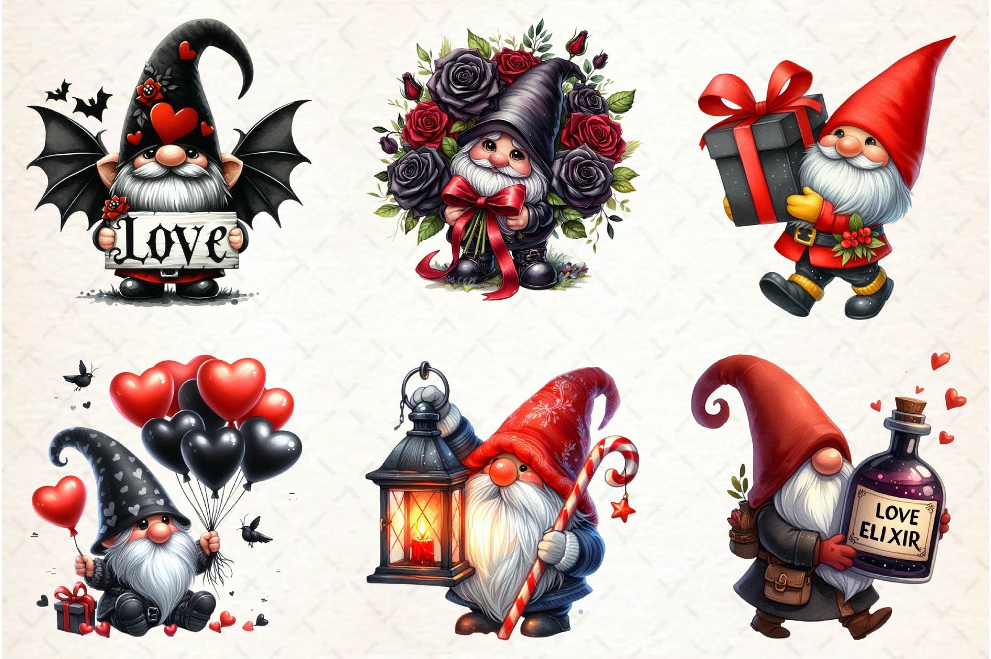 Black Gnomes Valentines Day Clipart Bundle - CraftNest - Digital Crafting and Art