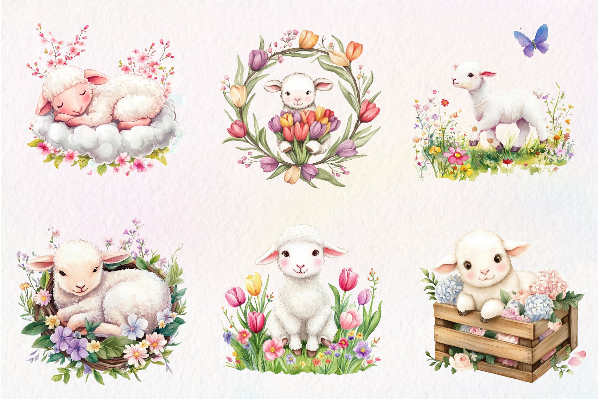 Spring Floral Baby Lamb Clipart Bundle - CraftNest - Digital Crafting and Art