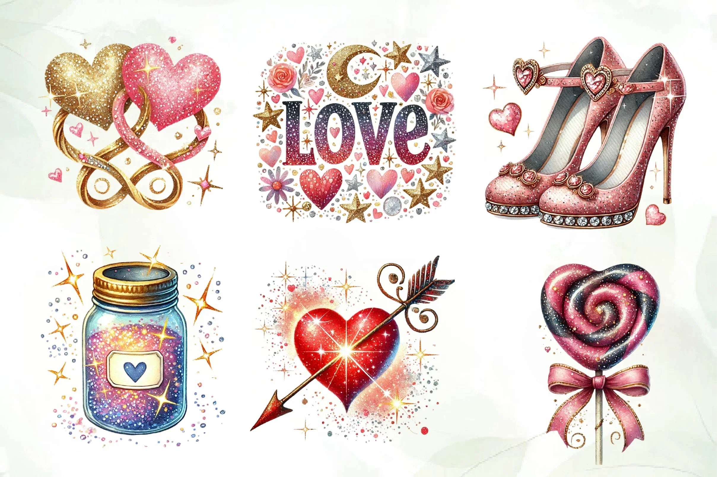 Glittery Valentine Clipart Bundle - CraftNest - Digital Crafting and Art