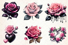 Valentine Pink Gothic Roses Clipart Bundle - CraftNest - Digital Crafting and Art