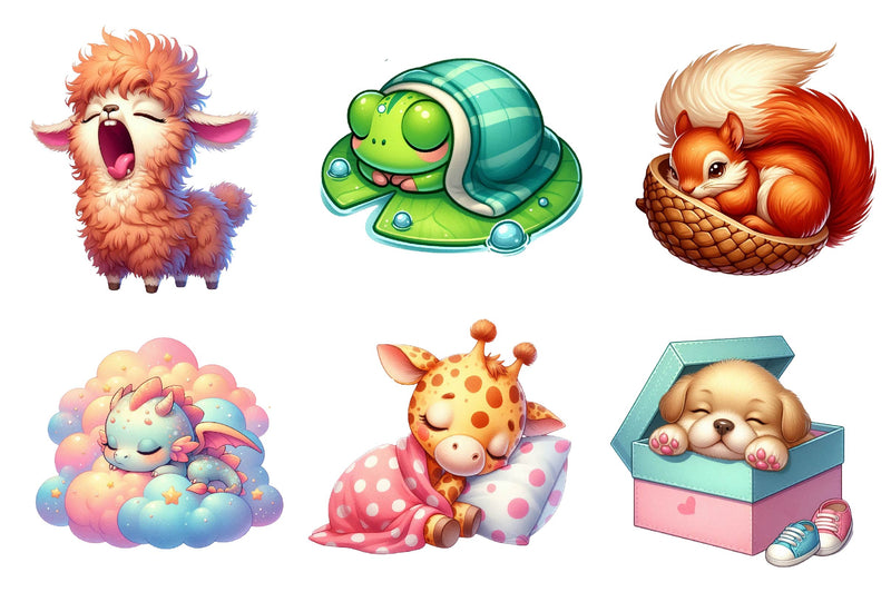 Funny Cartoon Sleepy Quirky Animals Clipart Bundle 1 - CraftNest - Digital Crafting and Art