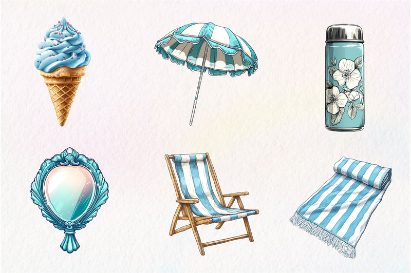 Aqua Color 1950s Style Beach Day Clipart Bundle - CraftNest - Digital Crafting and Art