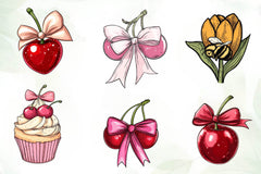 Coquette Cherries Bow Clipart Bundle - CraftNest - Digital Crafting and Art