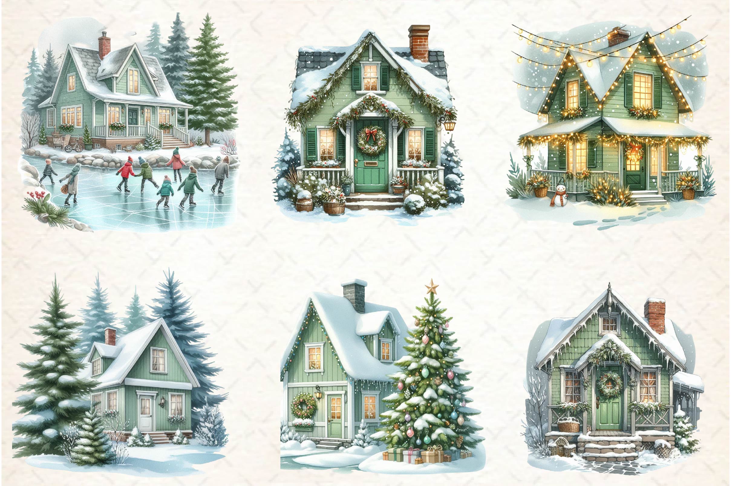 Sage Green Winter Cottage Clipart Bundle - CraftNest - Digital Crafting and Art