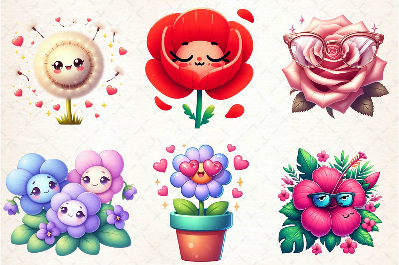 Kawaii Flower Stickers - CraftNest - Digital Crafting and Art