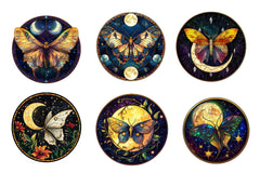 Lunar Moth And Moon Round Stained Glass Clipart Bundle - CraftNest - Digital Crafting and Art