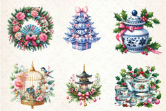 Coquette Chinoiserie Christmas Clipart Bundle - CraftNest - Digital Crafting and Art
