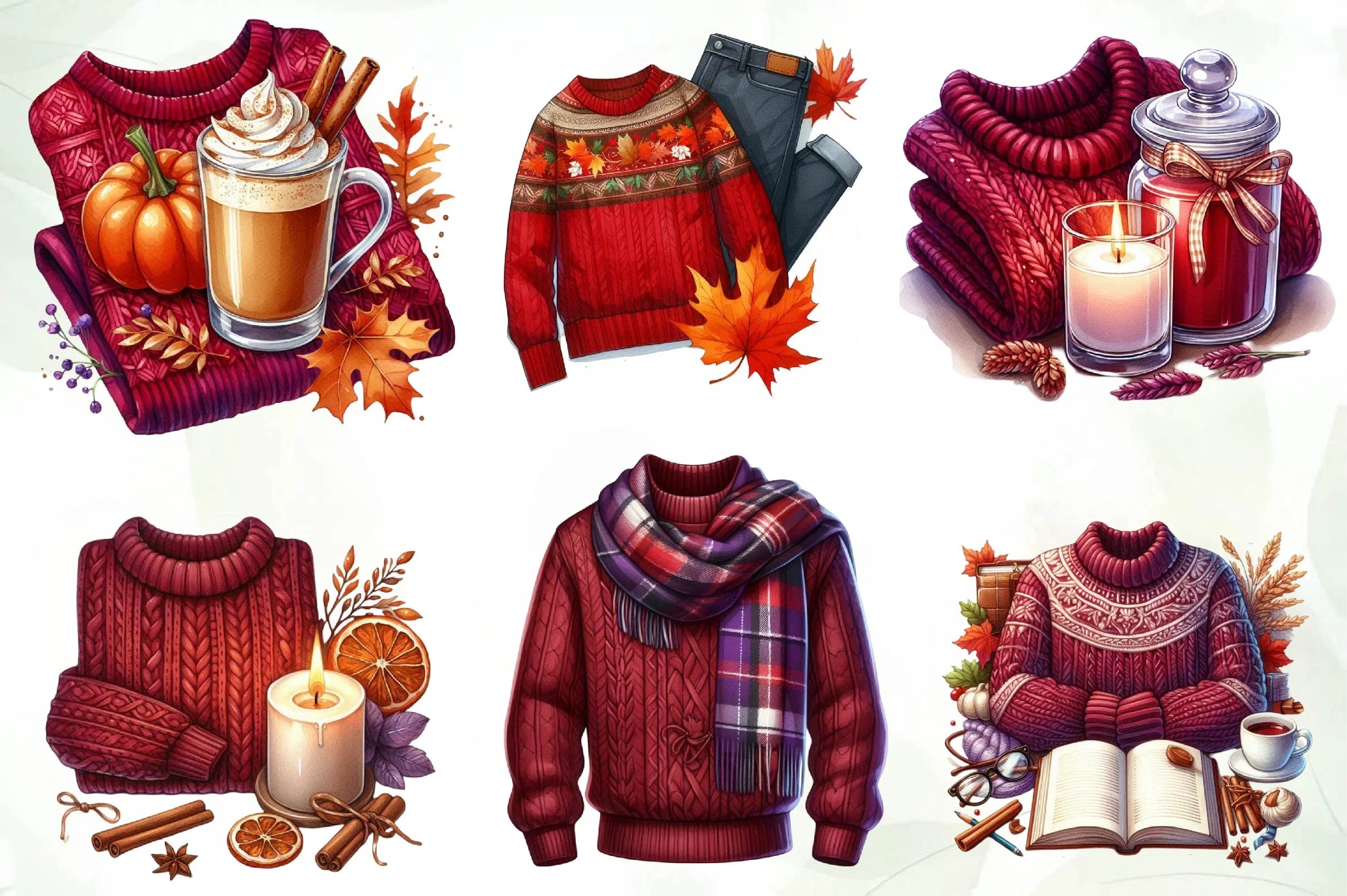 Burgundy Sweater Weather Clipart Bundle - CraftNest - Digital Crafting and Art