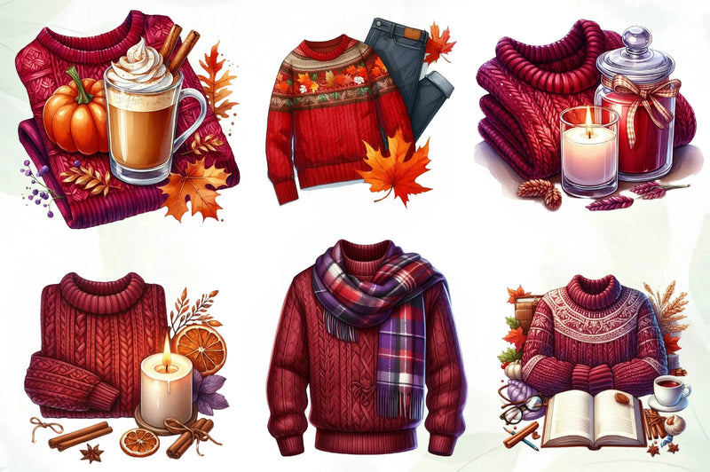 Burgundy Sweater Weather Clipart Bundle - CraftNest - Digital Crafting and Art