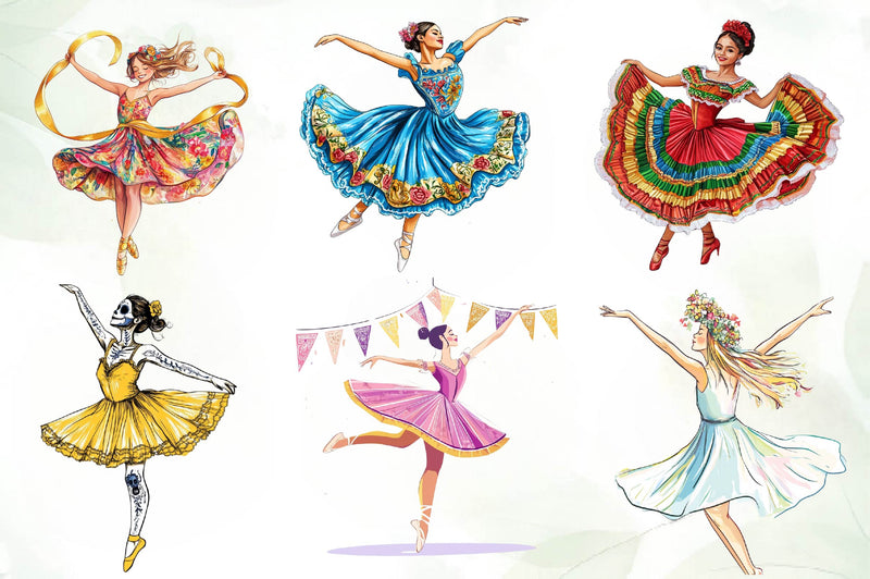 Cute Mexican Ballerina Clipart Bundle - CraftNest - Digital Crafting and Art