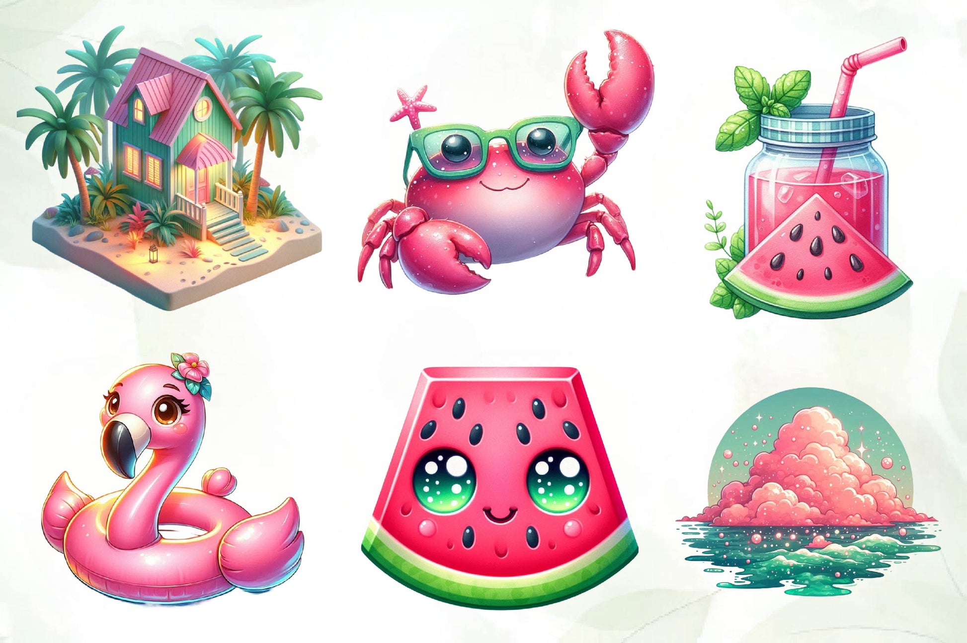 Pink And Green Summer Clipart Bundle - CraftNest - Digital Crafting and Art