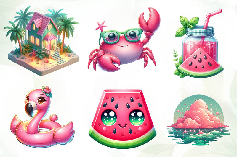 Pink And Green Summer Clipart Bundle - CraftNest - Digital Crafting and Art