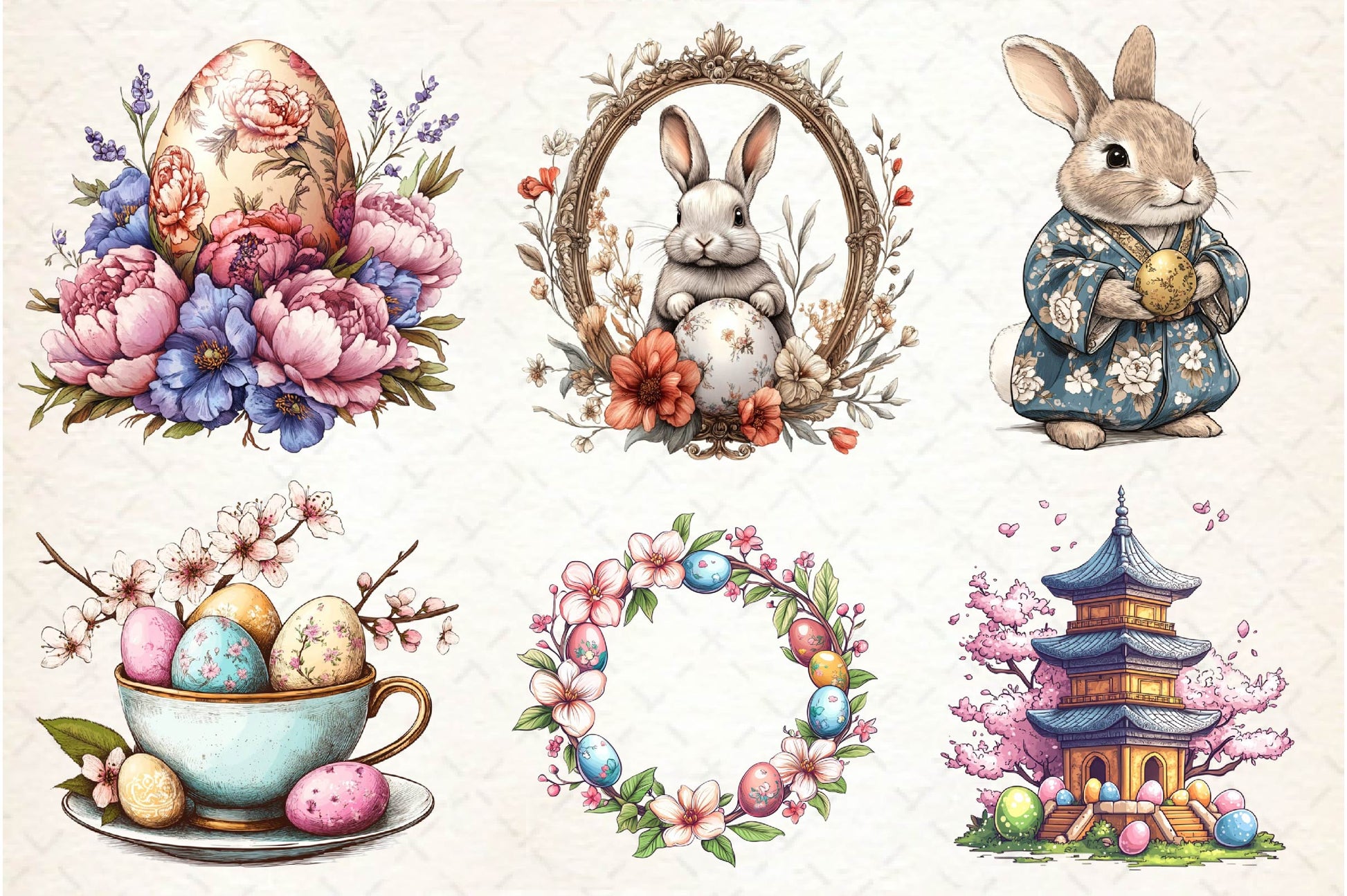 Chinoiserie Easter Clipart Bundle - CraftNest - Digital Crafting and Art