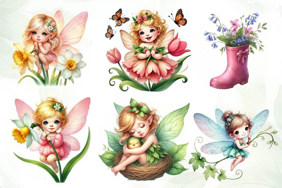 Spring Fary Spring Baby Fairy Clipart Bundle