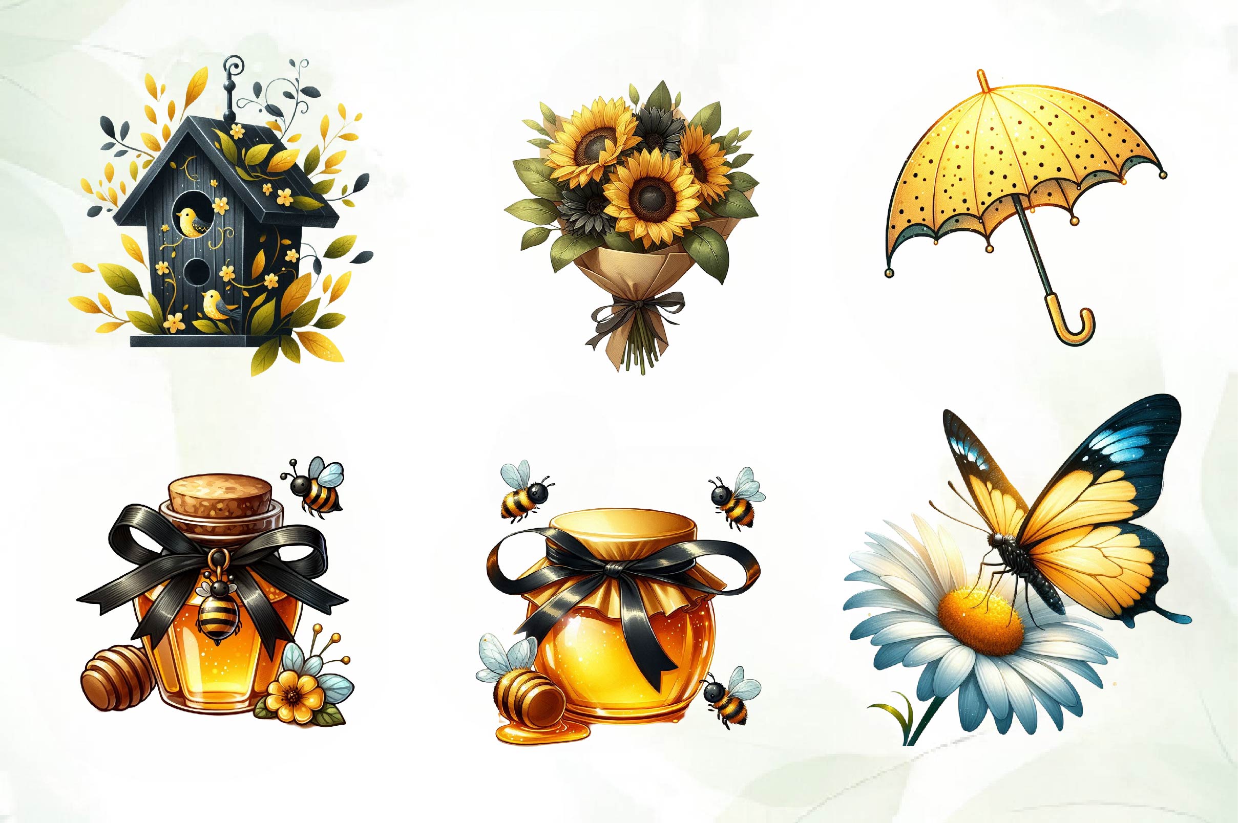 Black & Yellow Spring Clipart Bundle - CraftNest - Digital Crafting and Art