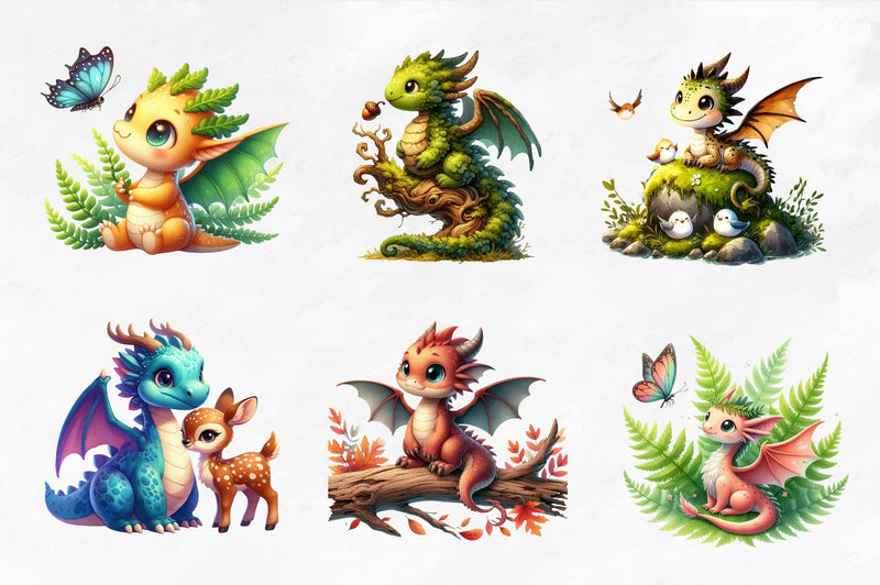 Cute Woodland Dragons Clipart Bundle - CraftNest - Digital Crafting and Art