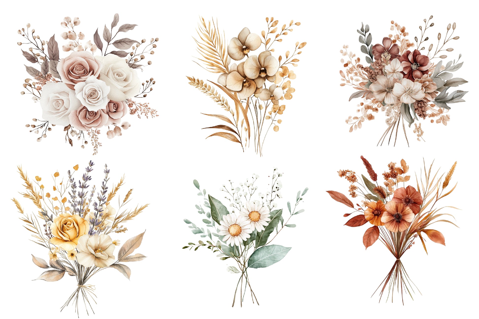 Boho Mothers Day Floral Bouquets Clipart Bundle - CraftNest - Digital Crafting and Art