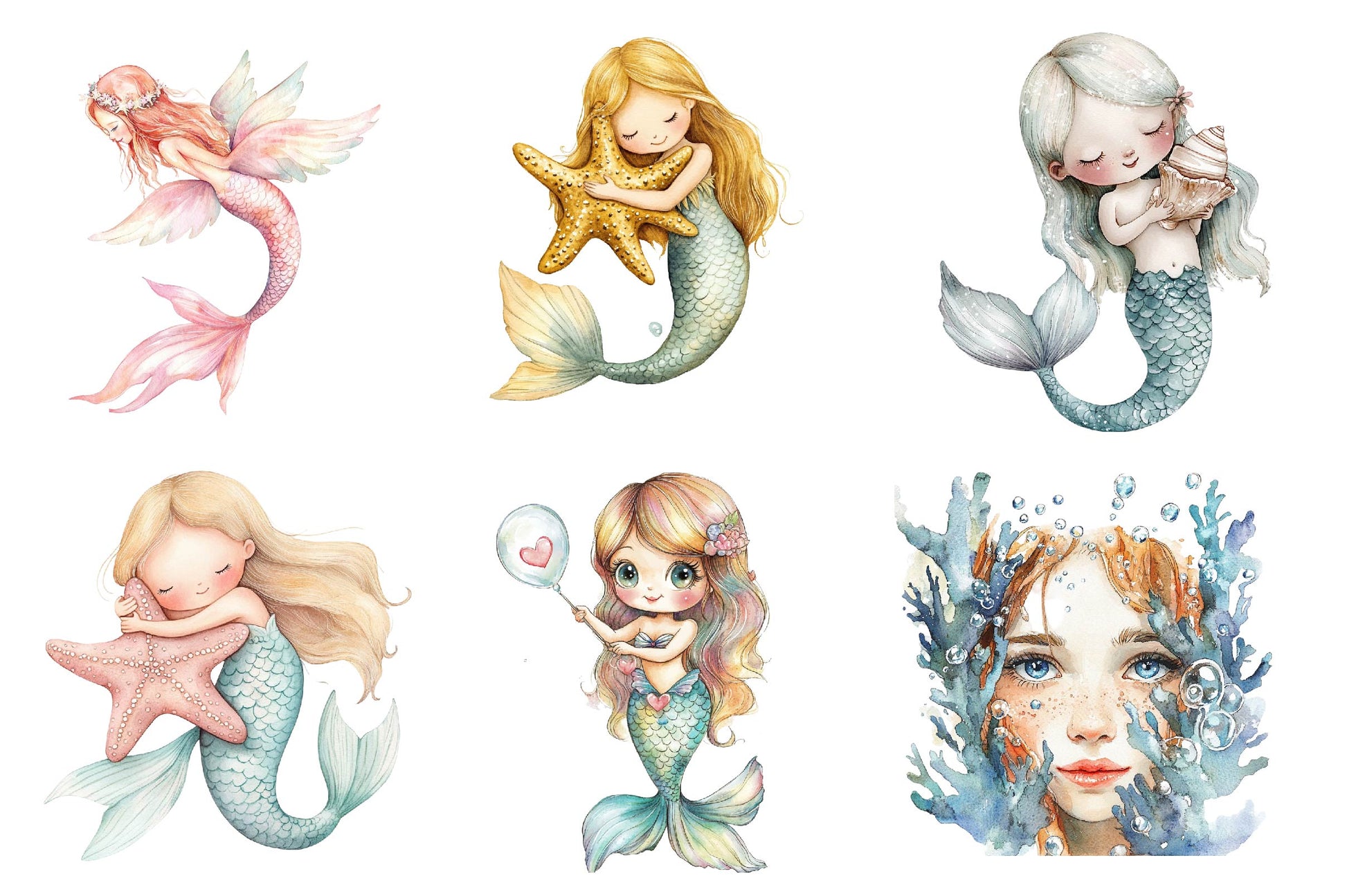 Cute Mermaid Clipart Bundle 3 - CraftNest - Digital Crafting and Art