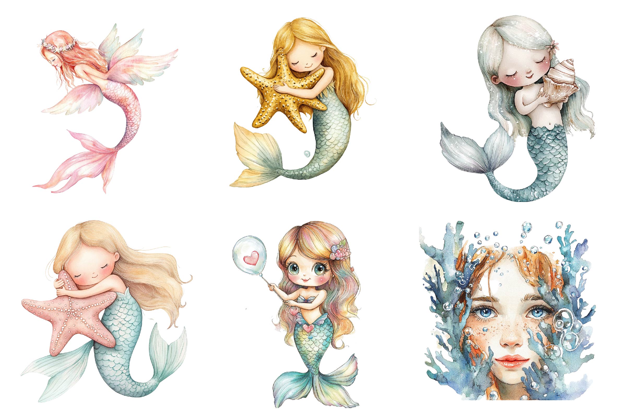 Cute Mermaid Clipart Bundle 3 - CraftNest - Digital Crafting and Art
