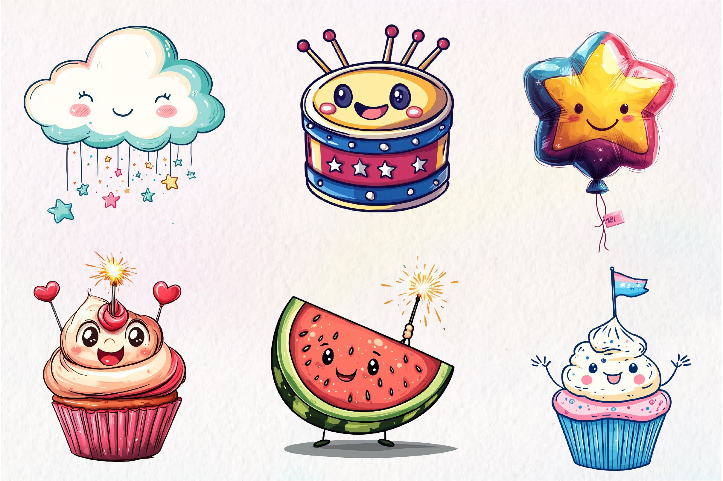 Kawaii Retro 4th Of July Clipart Bundle - CraftNest - Digital Crafting and Art