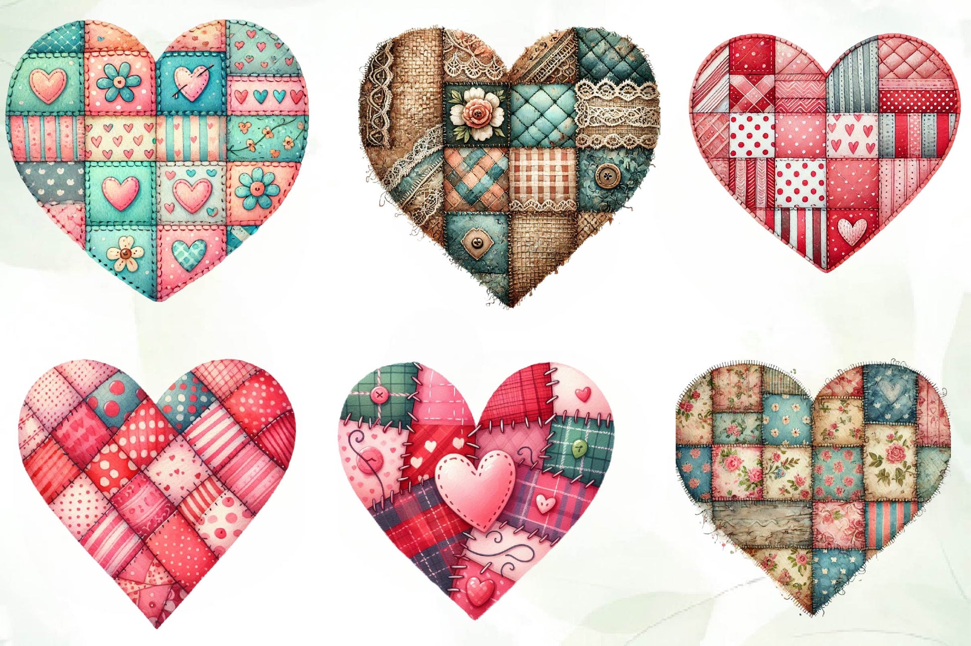 Patchwork Heart Valentines Day Clipart Bundle - CraftNest - Digital Crafting and Art