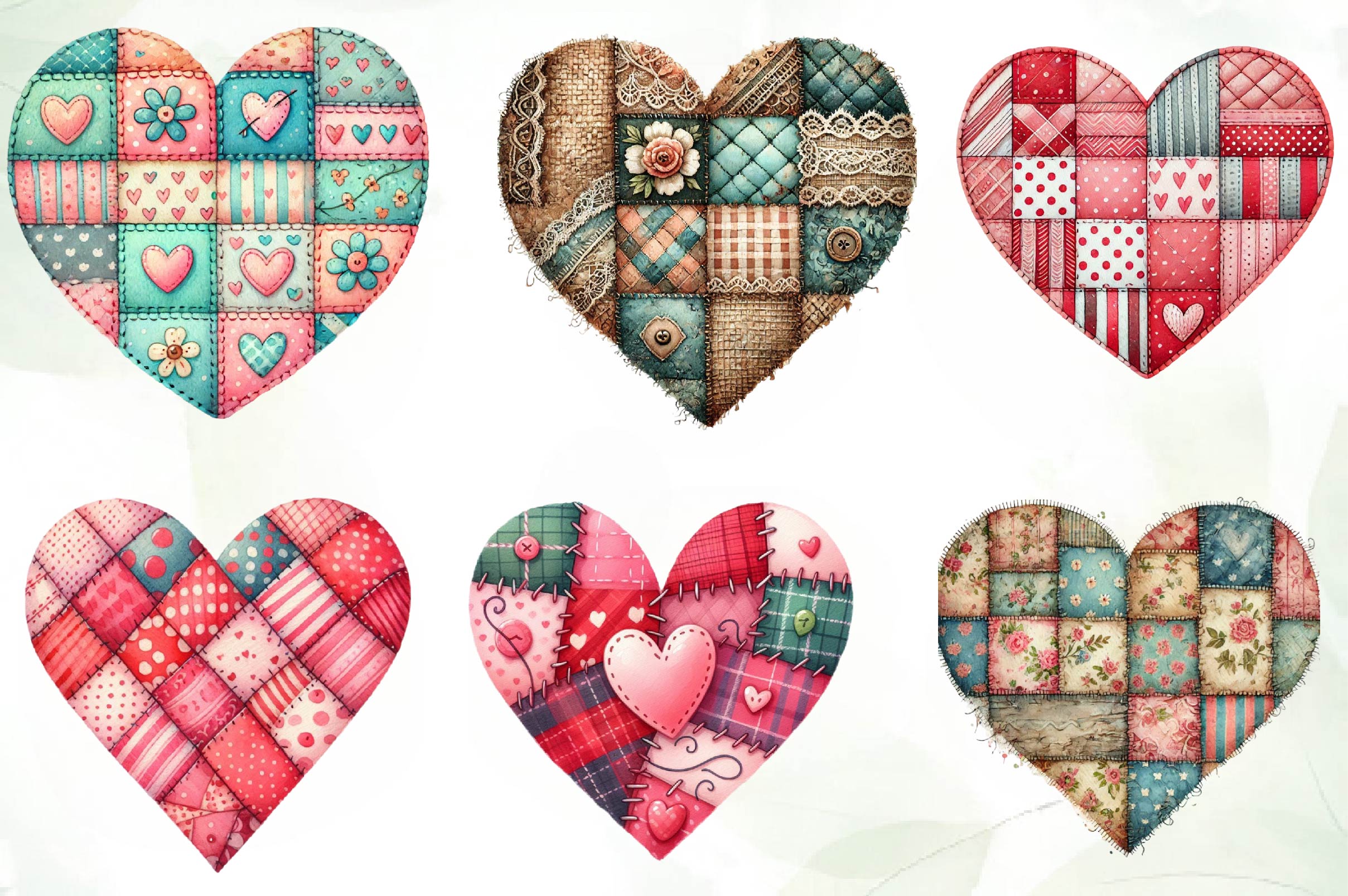 Patchwork Heart Valentines Day Clipart Bundle - CraftNest - Digital Crafting and Art