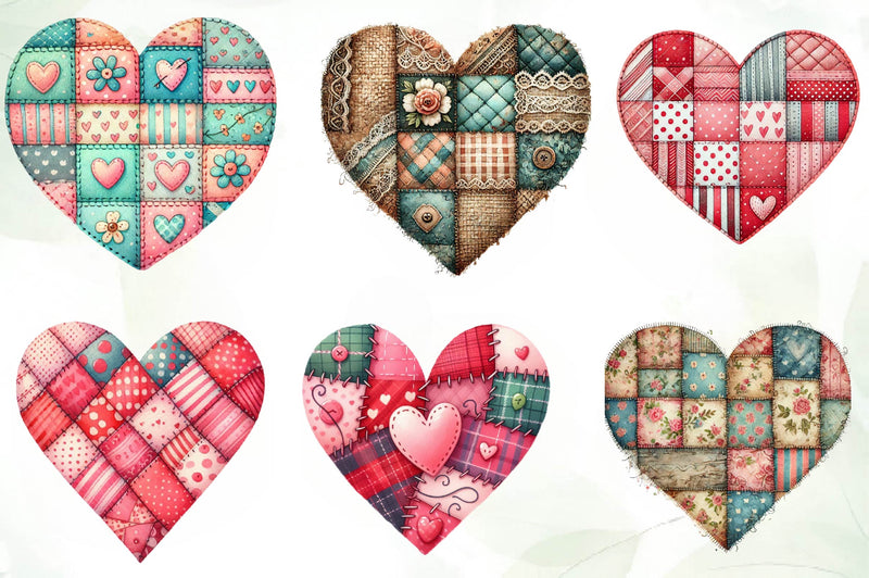 Patchwork Heart Valentines Day Clipart Bundle - CraftNest - Digital Crafting and Art