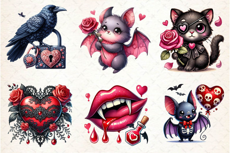 Cute Gothic Valentine Clipart Bundle - CraftNest - Digital Crafting and Art
