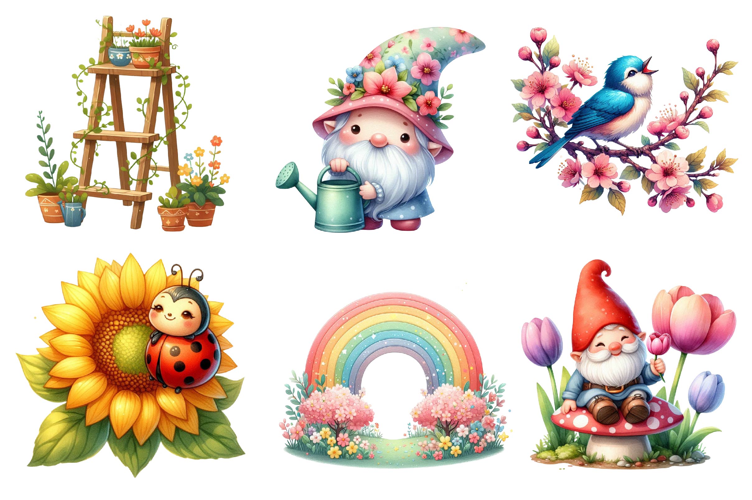 Cute Cartoon Spring Garden Clipart Bundle - CraftNest - Digital Crafting and Art