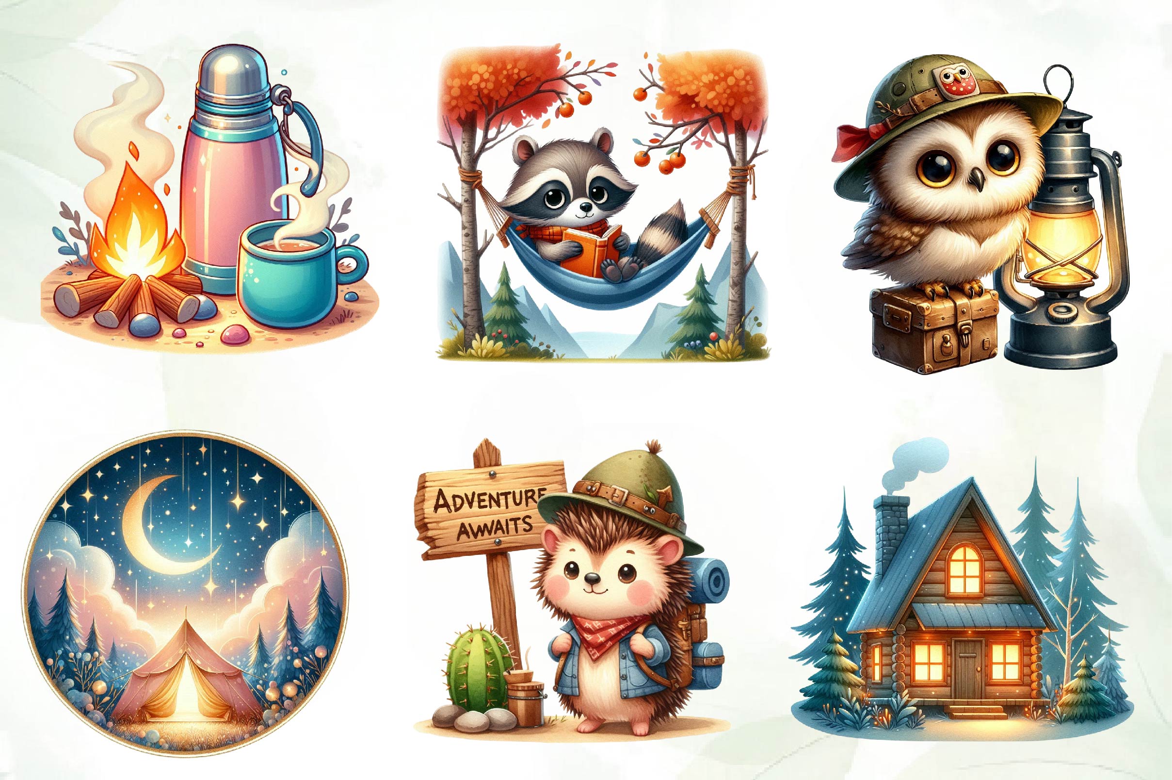 Cute Camping Water Color Clipart Bundle - CraftNest - Digital Crafting and Art