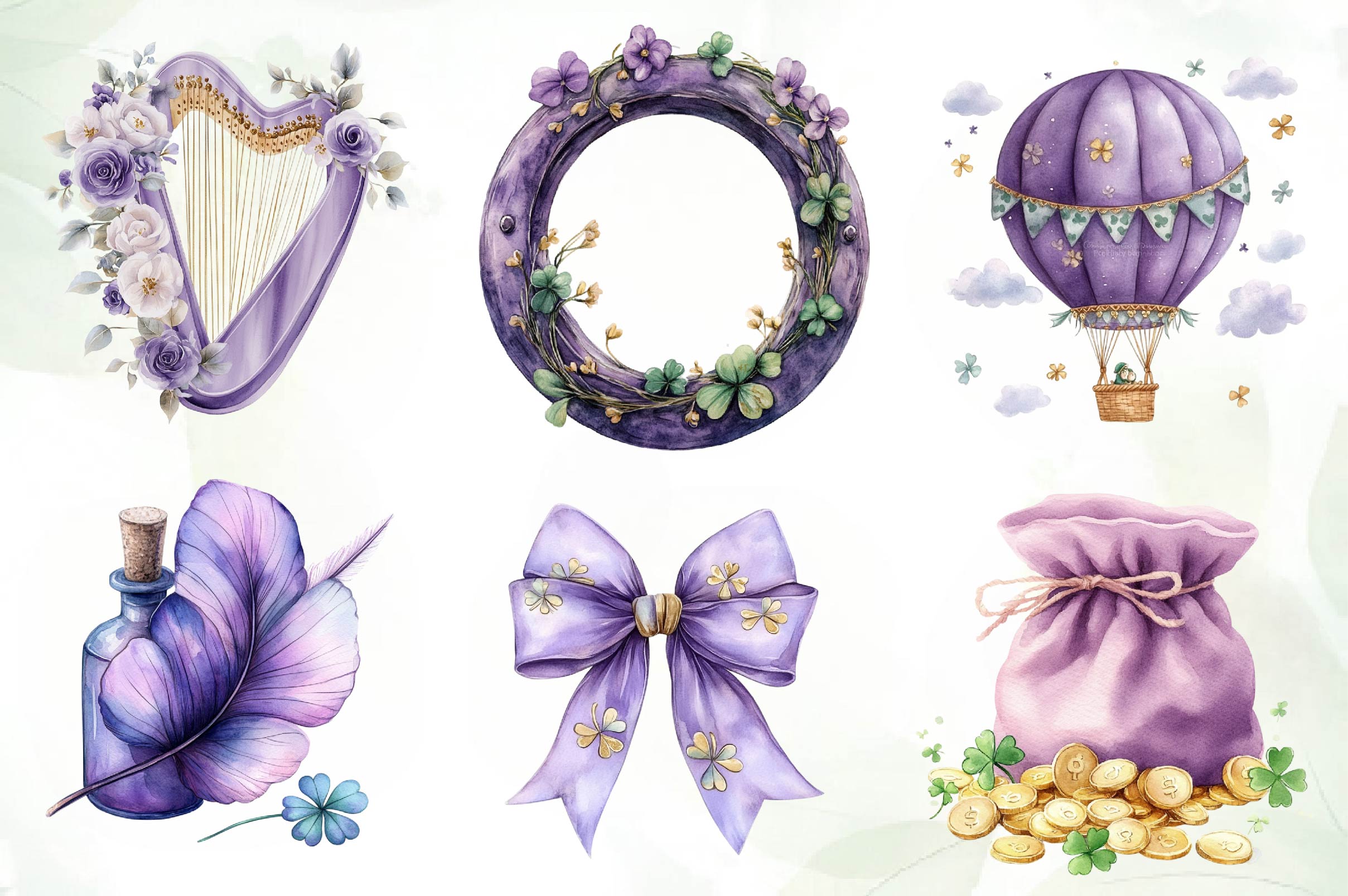 Pastel Purple St Patrick's Clipart Bundle 1 - CraftNest - Digital Crafting and Art