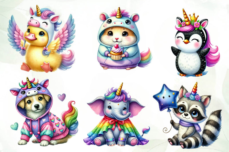 Unicorn Cute Animals Clipart Bundle - CraftNest - Digital Crafting and Art