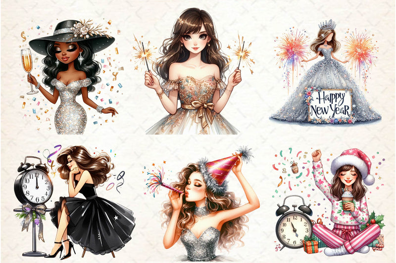 New Year Black American Girl Clipart Bundle - CraftNest - Digital Crafting and Art