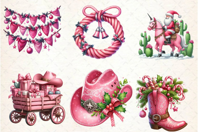 Pink Christmas Cowboy Clipart Bundle - CraftNest - Digital Crafting and Art