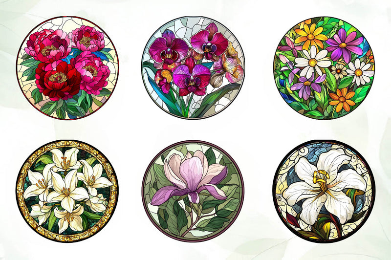 Floral Round Stained Glass Clipart Bundle - CraftNest - Digital Crafting and Art
