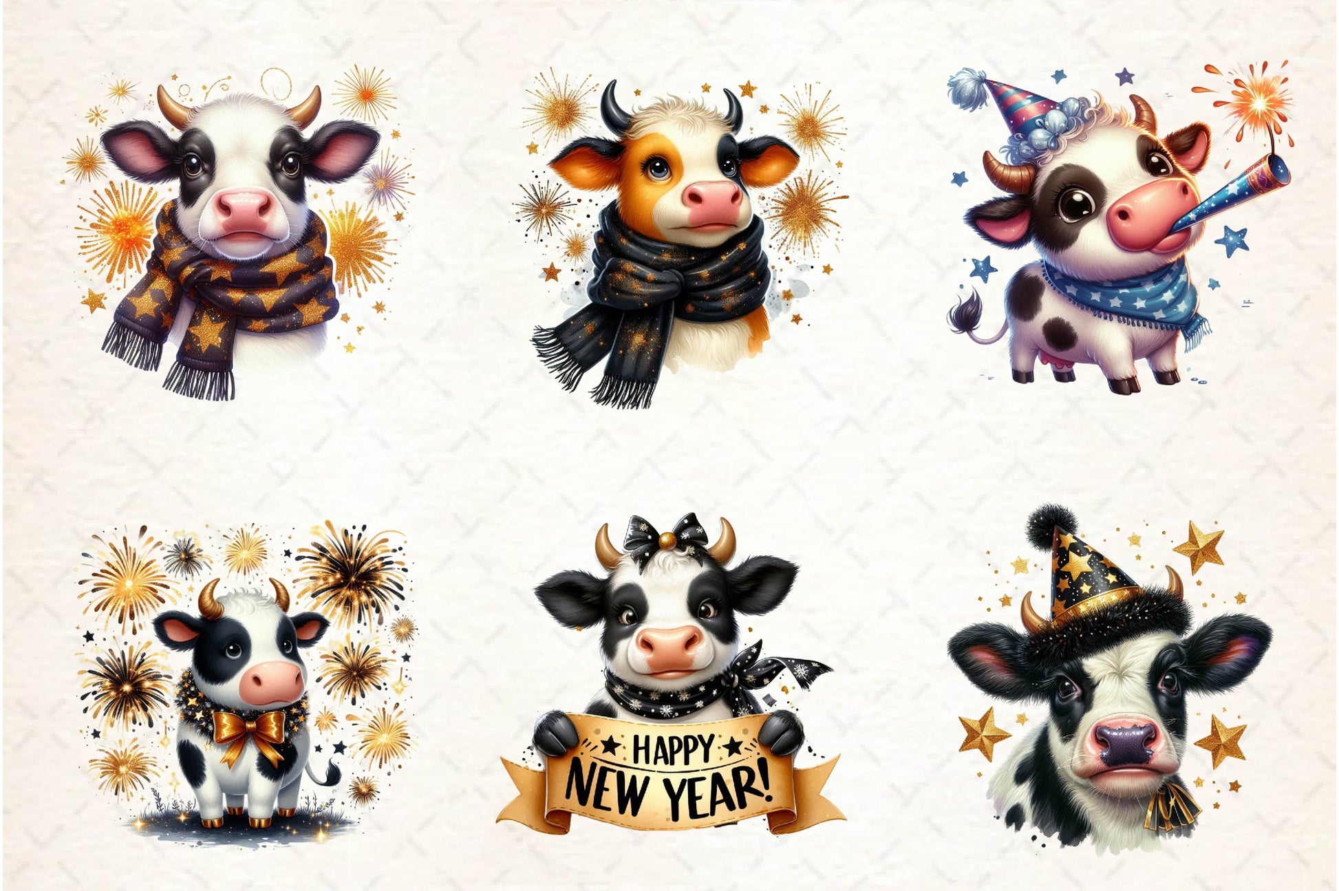 New Year Cow Clipart Bundle - CraftNest - Digital Crafting and Art