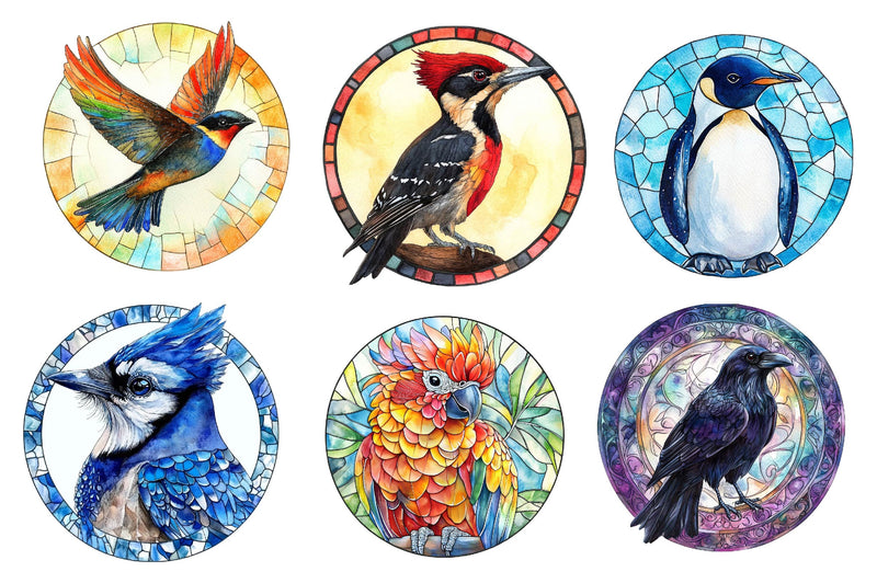 Round Stained Glass Birds Clipart Bundle - CraftNest - Digital Crafting and Art