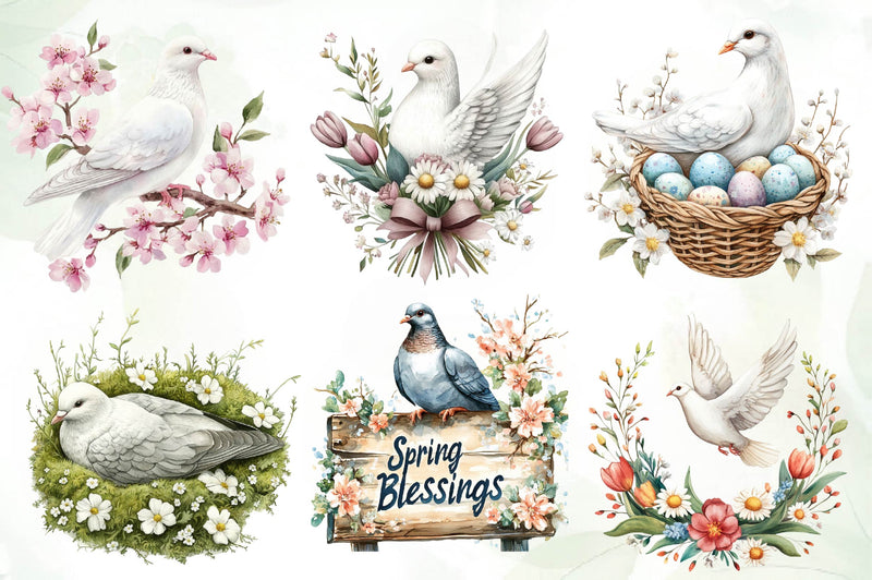 Spring White Doves Clipart Bundle - CraftNest - Digital Crafting and Art