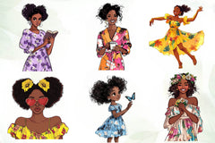 Floral Dress Black Girls Clipart Bundle - CraftNest - Digital Crafting and Art