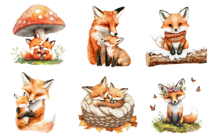 Cozy Fox Family Clipart Bundle - CraftNest - Digital Crafting and Art