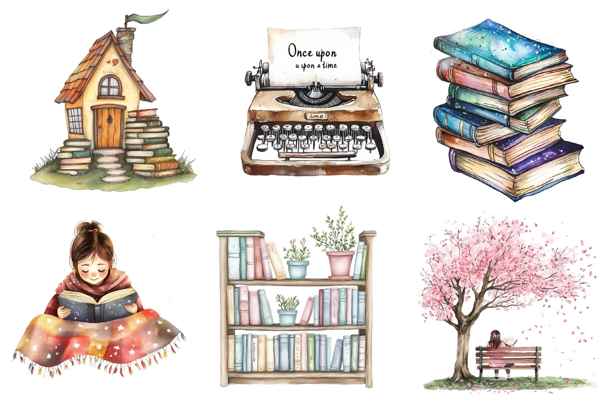 Book Girl And Library Clipart Bundle - CraftNest - Digital Crafting and Art