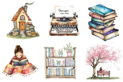 Book Girl And Library Clipart Bundle - CraftNest - Digital Crafting and Art