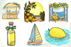 Cute Mediterranean Lemon Beach Clipart Bundle - CraftNest - Digital Crafting and Art