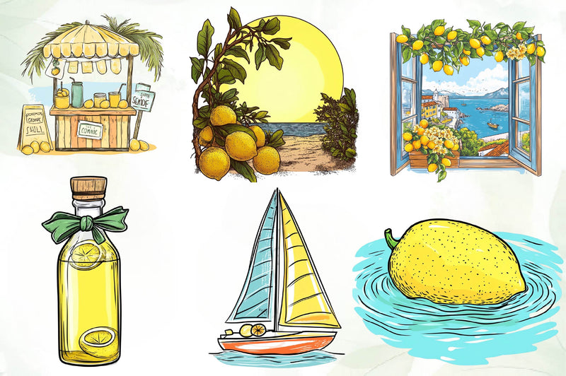 Cute Mediterranean Lemon Beach Clipart Bundle - CraftNest - Digital Crafting and Art