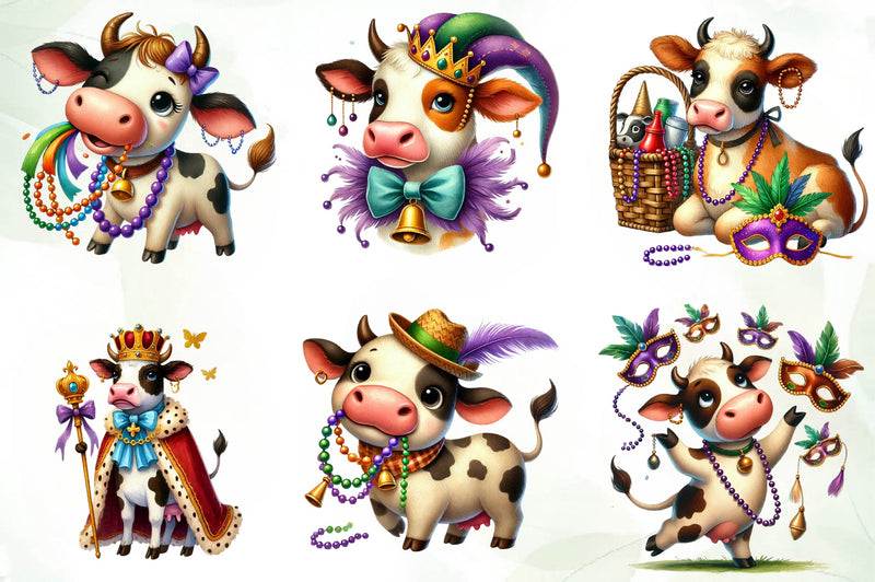 Mardi Gras Cow Clipart Bundle - CraftNest - Digital Crafting and Art