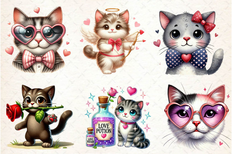Cute Cat Valentine Clipart Bundle - CraftNest - Digital Crafting and Art